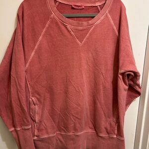 Ladies Zenana Heather Red Vintage Washed L/S Crewneck Sweatshirt W/ Pockets,Sz M